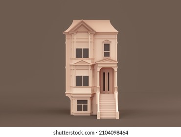 Real Estate Property Monochrome Single House, Miniature House Model Flat And Solid Brown Color, 3d Rendering, Nobody