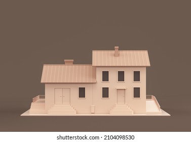 Real Estate Property Monochrome Single House, Miniature House Model Flat And Solid Brown Color, 3d Rendering, Nobody