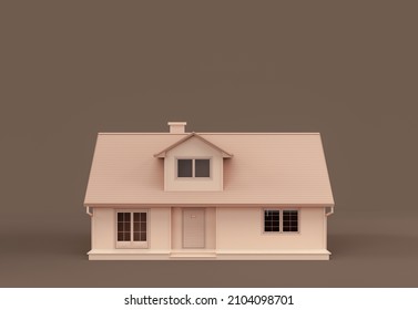 Real Estate Property Monochrome Single Detached House, Miniature Detached House Model Flat And Solid Brown Color, 3d Rendering, Nobody