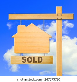 Real Estate Sign On Blue Sky, Clipping Path.