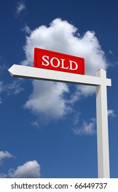 Real Estate Type Sold Sign With Sky Background