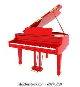 Real Red Grand Piano Isolated On White