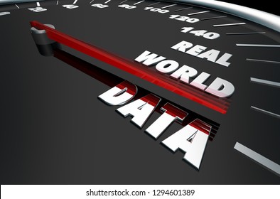 Real World Data Timely Information Speedometer Words 3d Illustration