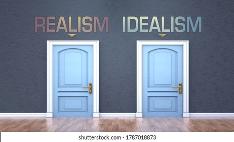 Realism And Idealism As A Choice - Pictured As Words Realism, Idealism On Doors To Show That Realism And Idealism Are Opposite Options While Making Decision, 3d Illustration