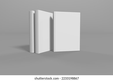 Realistic 3d book mockup illustration with 3 hard covers. Book mockup standing on isolated gray background with shadow. 3 hardcover books.