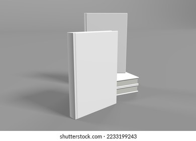 Realistic 3d book mockup illustration with 4 hard covers. Book mockup standing on isolated gray background with shadow. 4 hardcover books.
