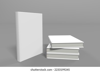 Realistic 3d book mockup illustration with 4 hard covers. Book mockup standing on isolated gray background with shadow. 4 hardcover books.