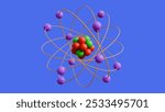 Realistic 3d cartoon atom model nuclear energy icon illustration orbit spin element isolated on blue background 