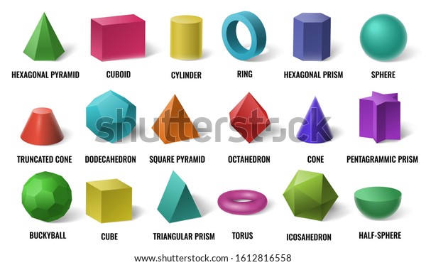 Realistic
3D color basic shapes. Solid colored geometric forms, cylinder and
colorful cube shape. Maths geometrical figure form, realistic
shapes model. Isolated  illustration icons
set