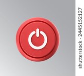 Realistic 3d design element red power push button with shadow Round shutdown illustration On Off icon isolated on white background