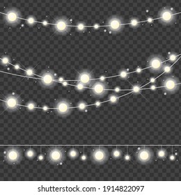 Realistic 3d Detailed Christmas Lights Strings Set On A Background Holiday Decoration. Illustration Of Light String