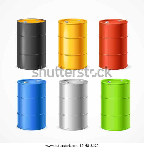 Realistic 3d Detailed\
Color Barrels Set for Oil, Gas, Petroleum, Gasoline or Petrol.\
illustration of\
Barrel