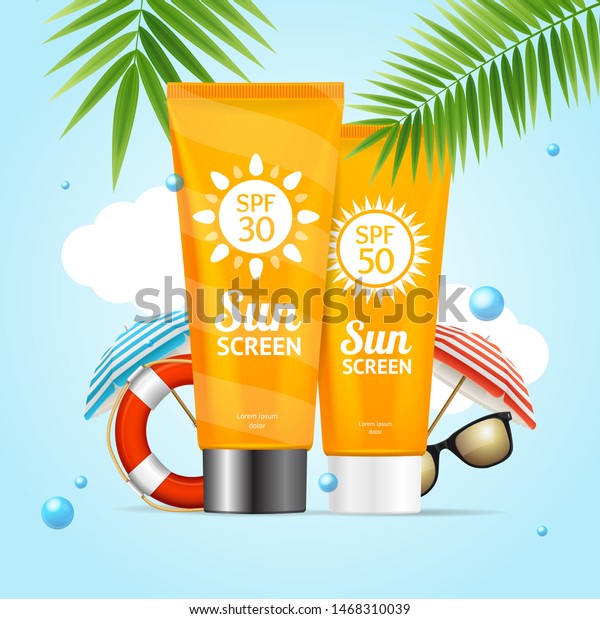 Realistic 3d Detailed Sunscreen Sun Protection Stock Illustration 