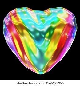 Realistic 3D Illustration Of The Abstract Colorful Rainbow Liquid Glass Candy Heart Rendered Isolated On Black