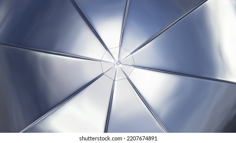 Realistic 3D Illustration Of The Glossy Silver Metallic Fabric Umbrella Or Parasol Rendered As Background