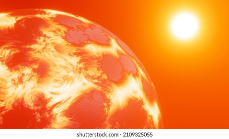 Realistic 3D Illustration Of The Melting Dying Planet Against Shining Red Dwarf Star