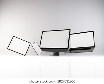 Realistic 3D Illustration Of Multiple Electronic Devices In White Background