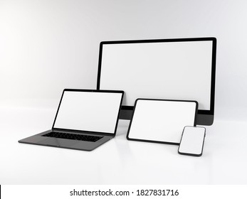 Realistic 3D Illustration Of Multiple Electronic Devices In White Background