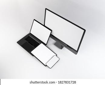 Realistic 3D Illustration Of Multiple Electronic Devices In White Background