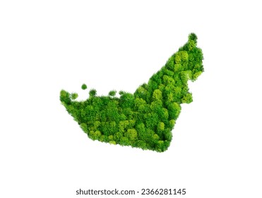 Realistic 3D Map of United Arab Emirates Covered with trees, a concept to combat climate change
