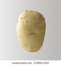 Realistic 3D render of a clean, washed potato with detailed surface texture on a white studio background. Perfect for food design, packaging, or agricultural visual projects.