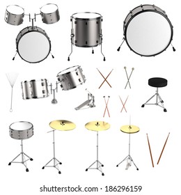 realistic 3d render of drum set