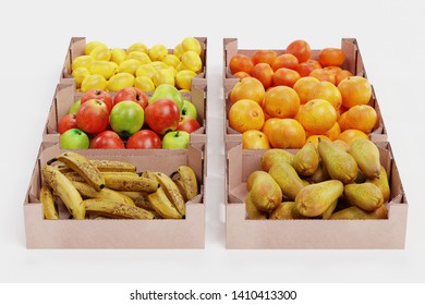 Realistic 3D Render of Fruit in Boxes