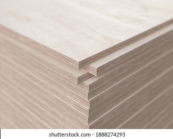 Realistic 3d render illustration of wooden plywood