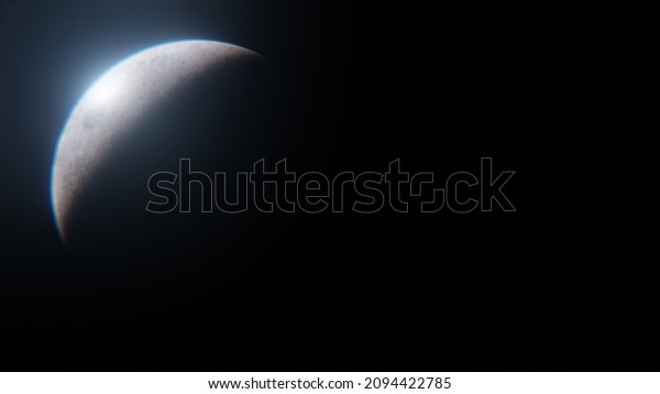 Realistic 3d render moon in space,\
realistic moon surface, moon craters. Black with stars background\
copy space. Glowing surface. Elements of this image furnished by\
NASA. Cinematic\
scene.illustration