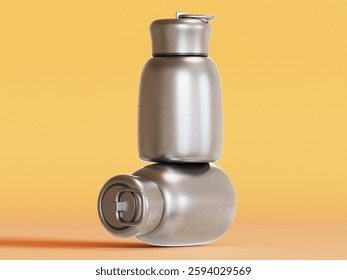 Realistic 3D Render with 3D software Small Mini Vacuum Insulated Water Bottle Portable Leakproof Travel Mug Stainless Steel Cold and Hot Thermal Flask for Kids Children Women School Office Lunch Coffe