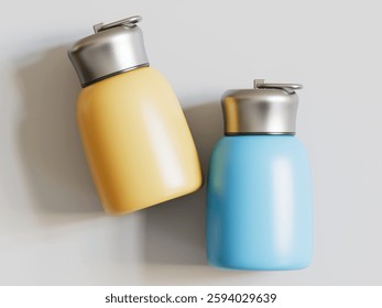 Realistic 3D Render with 3D software Small Mini Vacuum Insulated Water Bottle Portable Leakproof Travel Mug Stainless Steel Cold and Hot Thermal Flask for Kids Children Women School Office Lunch Coffe