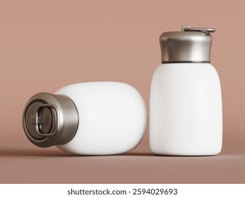 Realistic 3D Render with 3D software Small Mini Vacuum Insulated Water Bottle Portable Leakproof Travel Mug Stainless Steel Cold and Hot Thermal Flask for Kids Children Women School Office Lunch Coffe