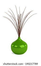 realistic 3d render of vase with dead plant