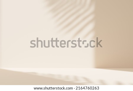 realistic 3D rendering of the interior in beige color with a shadow from a fern. Concept. Mockup for product presentation.