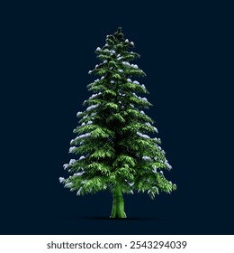 Realistic 3d rendering of a lush green pine tree dusted with fresh snow, set against a simple gray background - Powered by Shutterstock