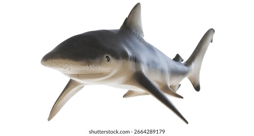 Realistic 3D rendering of a shark in motion.