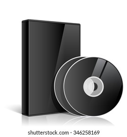 Realistic Black Case For DVD Or CD Disk On A Transparent Background. MockUp Template For Your Design