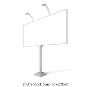 Realistic Blank Billboard Mock Up Isolated On White Background. Use This Photorealistic Day Mockup For Your Outdoor Design.