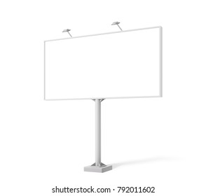 Realistic Blank Billboard Mock Up Isolated On White Background. Use This Photorealistic Day Mockup For Your Outdoor Design.