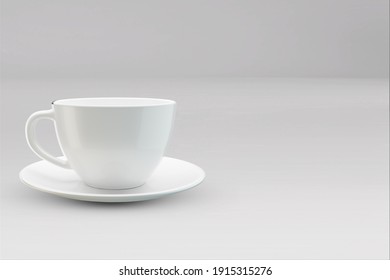 Realistic Blank  Coffee Or Tea Mug Cups With Handle. Cup Porcelain For Tea Or Coffee Template Mockup Isolated. Realistic Teacup For Breakfast, 3D Illustration