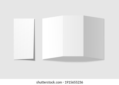 Realistic Blank DL Trifold Brochure For Mockup. Paper Illustration. 3D Render.