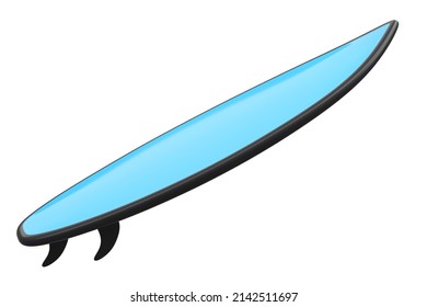 Realistic Blue Surfboard Isolated On White Background. 3d Render Of Summer Surfing On A Surf Board At The Beach