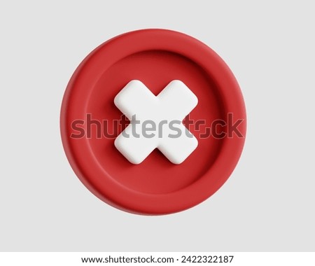 Realistic Button Rejected 3D . Concept of Cross sign , rejected sign , False, error , no ,Problem, Security Warning on isolated on white background . 3d Rendering