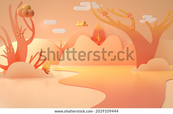 realistic cartoon look summer background. 3d rendering autumn leaves background