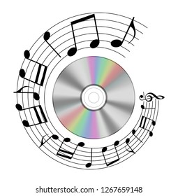 Realistic cd with a note record shape circle, illustration