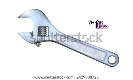 Realistic chrome adjustable wrench, monkey spanner. New hand tool isolated on a white background. Labour day holiday design.  illustration Eps 10.
