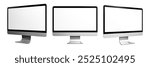 Realistic computer screen mockup. Computer display on three sides with blank screen isolated on white background, 3d render
