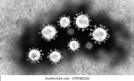 Realistic Computer-generated Micrograph Showing A Group Of Coronavirus Particles As Seen Under A Transmission Electron Microscope.