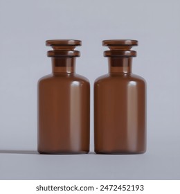 Realistic container chemical bottle brown color on gray background