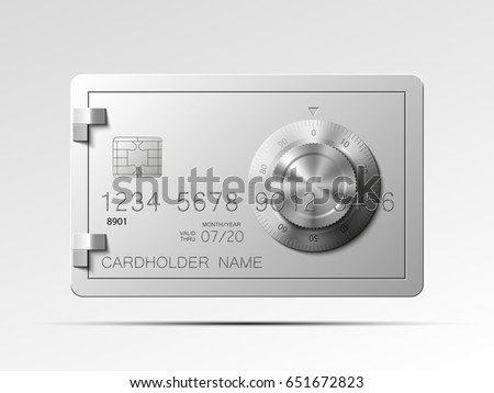 Realistic credit card template with code lock online payments security concept illustration